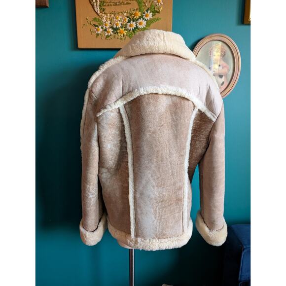Vintage 70s 80s suede shearling sheepskin coat size XL large - Picture 2 of 12